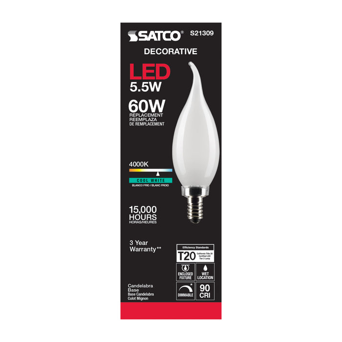 SATCO/NUVO 5.5W CA11 LED Frost Candelabra Base 90 CRI 4000K 120V (S21309)