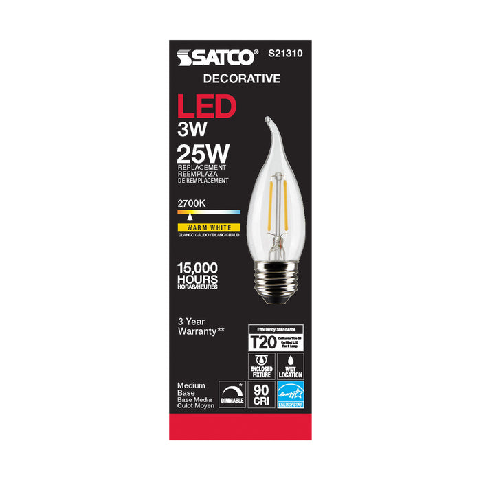 SATCO/NUVO 3W CA11 LED Clear Medium Base 90 CRI 2700K 120V (S21310)