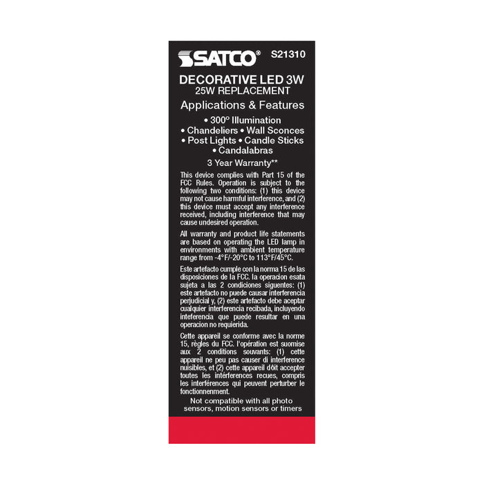 SATCO/NUVO 3W CA11 LED Clear Medium Base 90 CRI 2700K 120V (S21310)