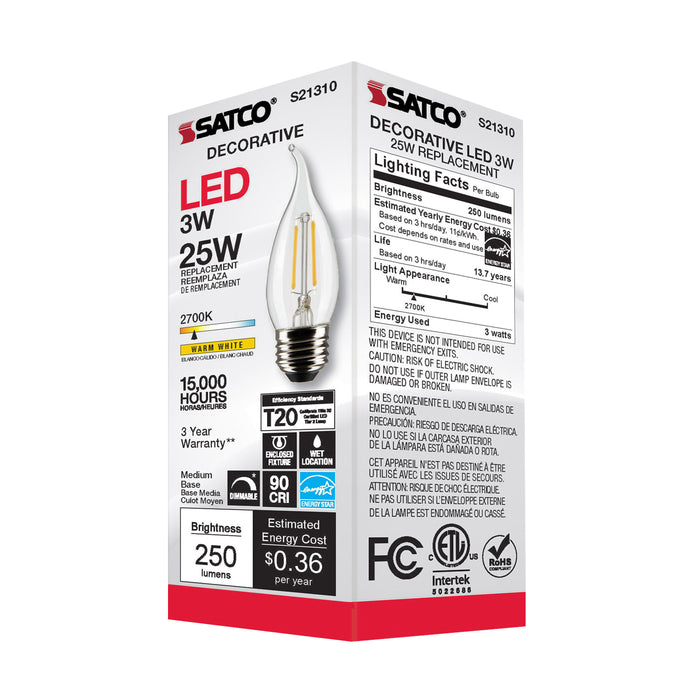 SATCO/NUVO 3W CA11 LED Clear Medium Base 90 CRI 2700K 120V (S21310)