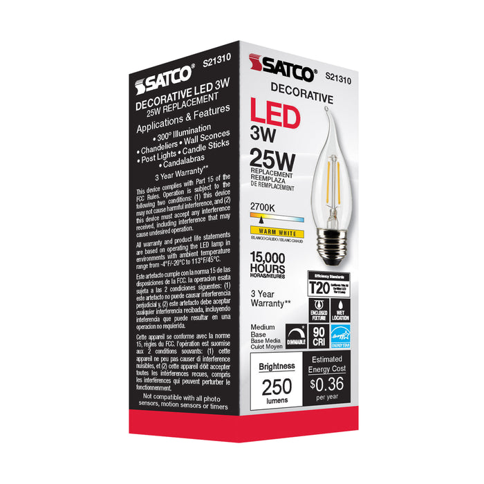 SATCO/NUVO 3W CA11 LED Clear Medium Base 90 CRI 2700K 120V (S21310)