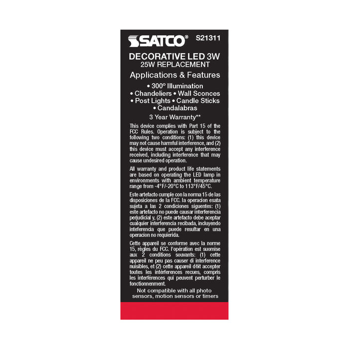 SATCO/NUVO 3W CA11 LED Frost Medium Base 90 CRI 2700K 120V (S21311)