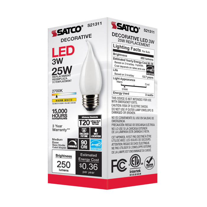 SATCO/NUVO 3W CA11 LED Frost Medium Base 90 CRI 2700K 120V (S21311)