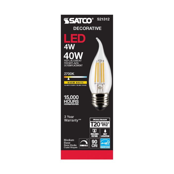 SATCO/NUVO 4W CA11 LED Clear Medium Base 90 CRI 2700K 120V (S21312)