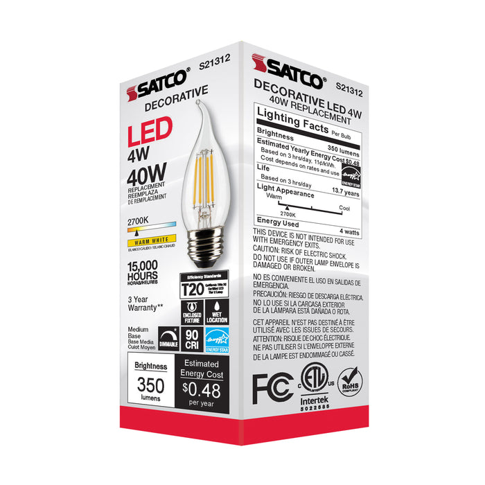 SATCO/NUVO 4W CA11 LED Clear Medium Base 90 CRI 2700K 120V (S21312)