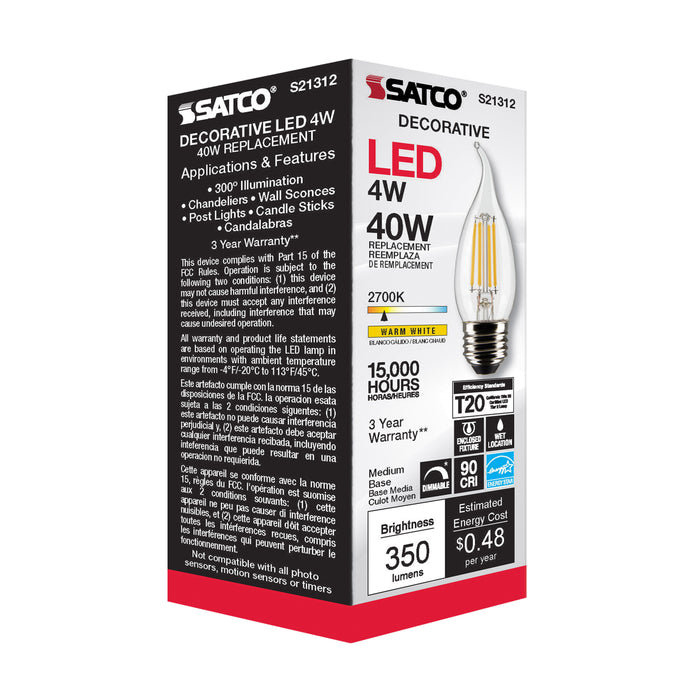 SATCO/NUVO 4W CA11 LED Clear Medium Base 90 CRI 2700K 120V (S21312)