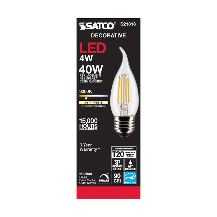 SATCO/NUVO 4W CA11 LED Clear Medium Base 90 CRI 3000K 120V (S21313)