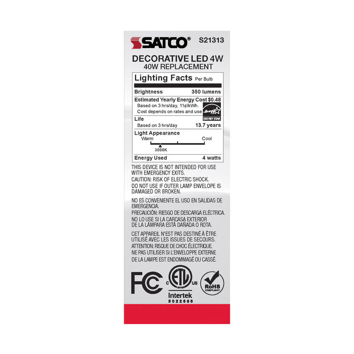 SATCO/NUVO 4W CA11 LED Clear Medium Base 90 CRI 3000K 120V (S21313)