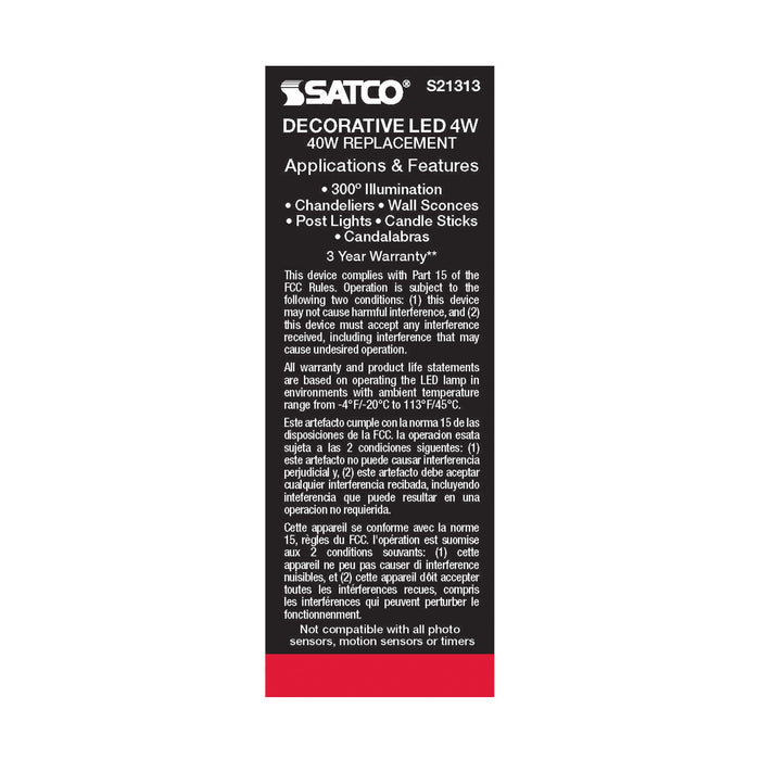 SATCO/NUVO 4W CA11 LED Clear Medium Base 90 CRI 3000K 120V (S21313)