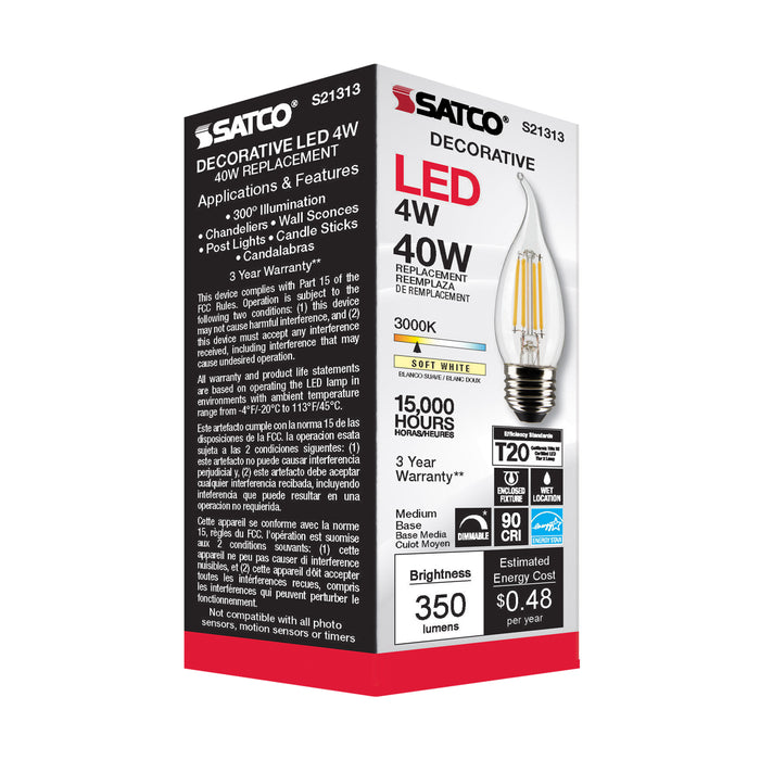 SATCO/NUVO 4W CA11 LED Clear Medium Base 90 CRI 3000K 120V (S21313)