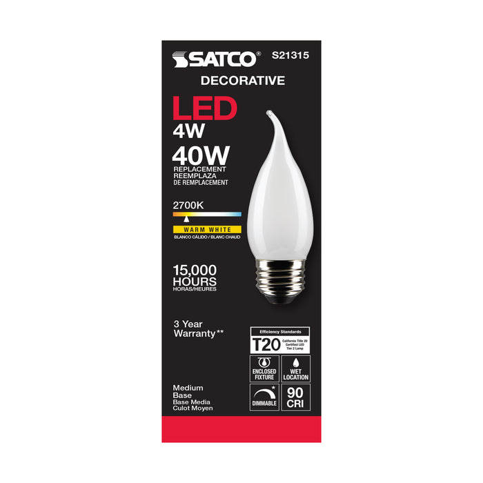 SATCO/NUVO 4W CA11 LED Frost Medium Base 90 CRI 2700K 120V (S21315)
