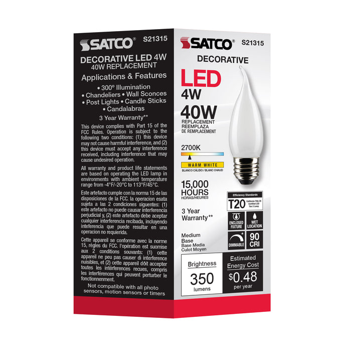 SATCO/NUVO 4W CA11 LED Frost Medium Base 90 CRI 2700K 120V (S21315)