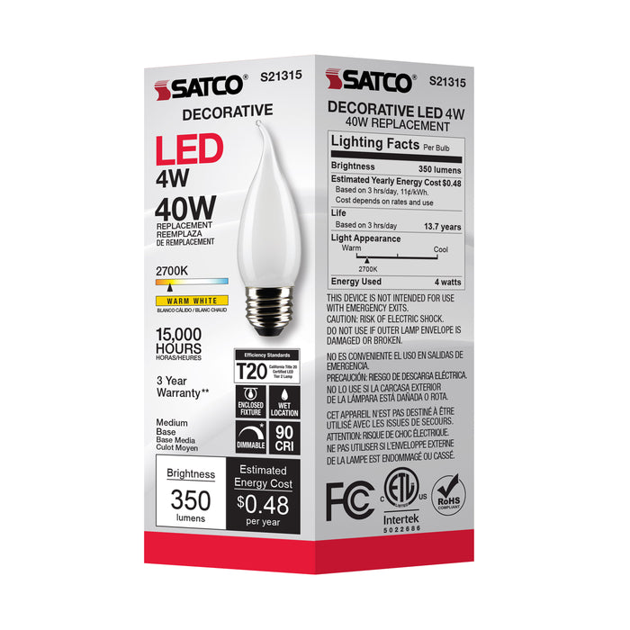 SATCO/NUVO 4W CA11 LED Frost Medium Base 90 CRI 2700K 120V (S21315)