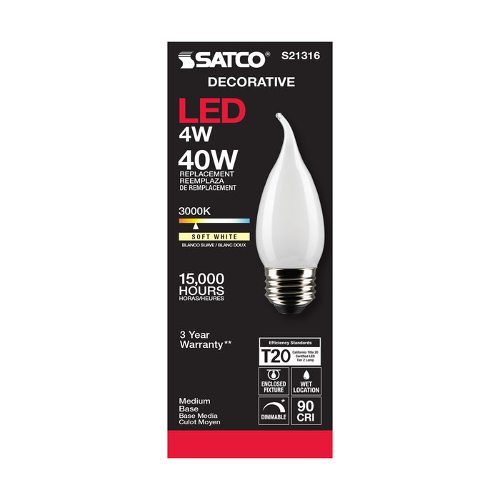 SATCO/NUVO 4W CA11 LED Frost Medium Base 90 CRI 3000K 120V (S21316)