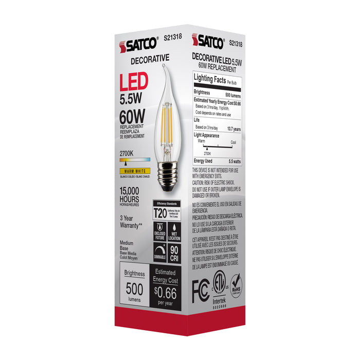 SATCO/NUVO 5.5W CA11 LED Clear Medium Base 90 CRI 2700K 120V (S21318)