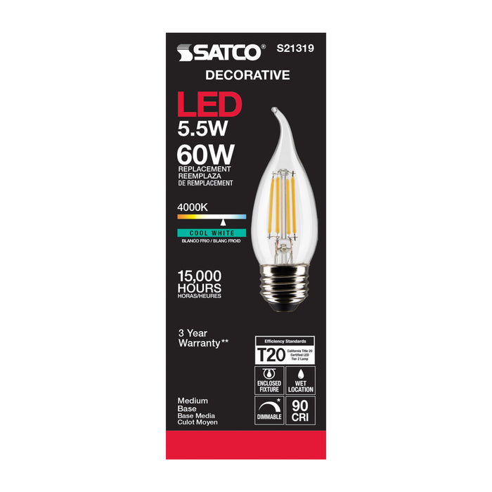 SATCO/NUVO 5.5W CA11 LED Clear Medium Base 90 CRI 4000K 120V (S21319)