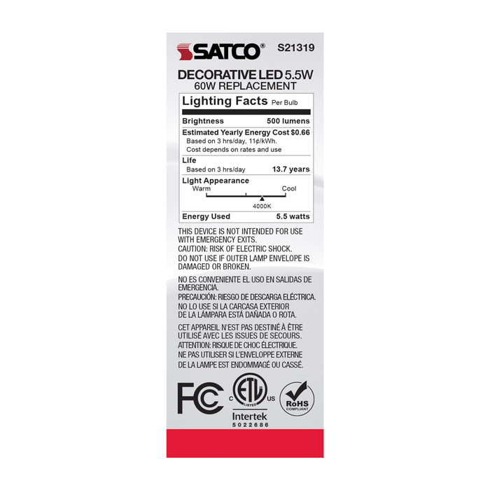SATCO/NUVO 5.5W CA11 LED Clear Medium Base 90 CRI 4000K 120V (S21319)
