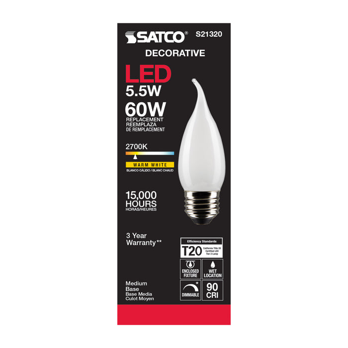 SATCO/NUVO 5.5W CA11 LED Frost Medium Base 90 CRI 2700K 120V (S21320)