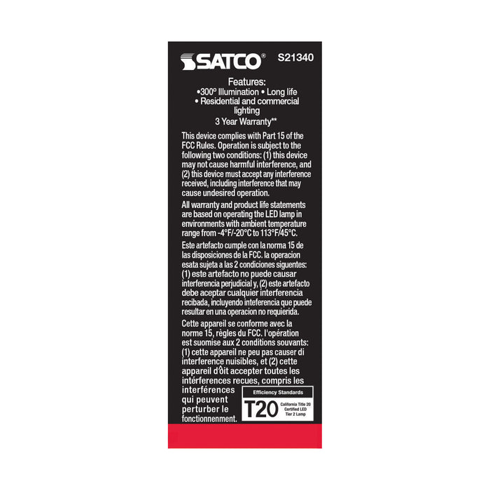 SATCO/NUVO 2.8W T6 LED Clear Candelabra Base 90 CRI 2700K 120V (S21340)