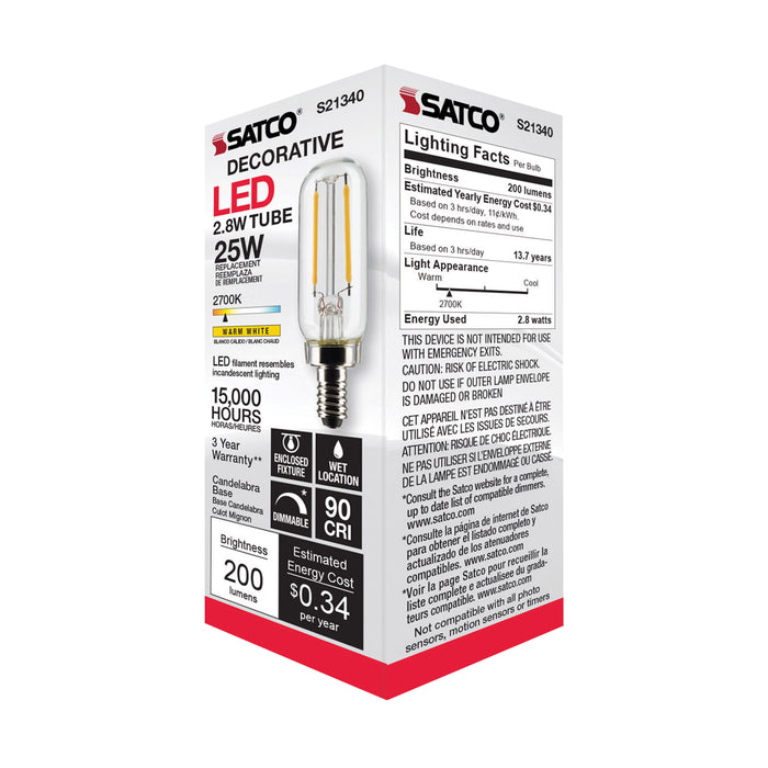 SATCO/NUVO 2.8W T6 LED Clear Candelabra Base 90 CRI 2700K 120V (S21340)