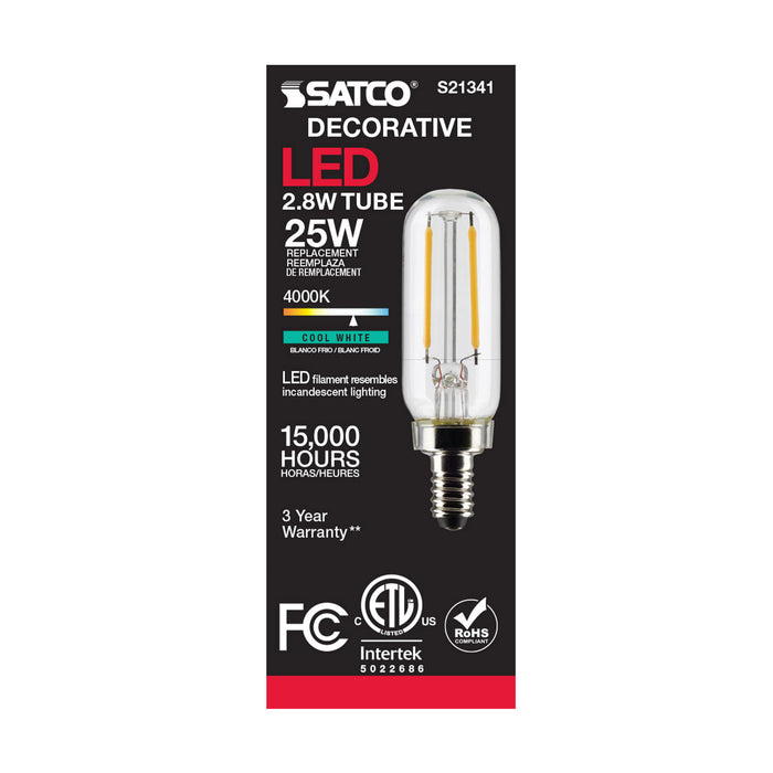SATCO/NUVO 2.8W T6 LED Clear Candelabra Base 90 CRI 4000K 120V (S21341)