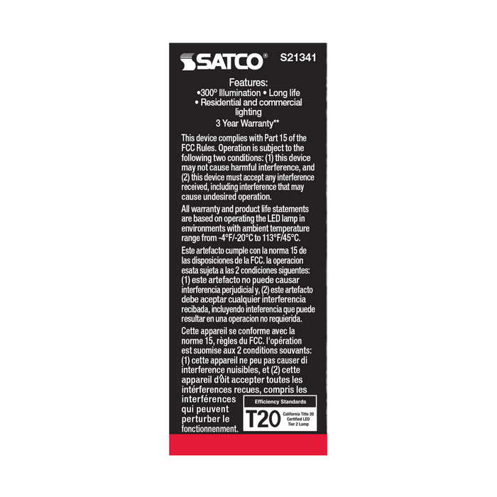 SATCO/NUVO 2.8W T6 LED Clear Candelabra Base 90 CRI 4000K 120V (S21341)