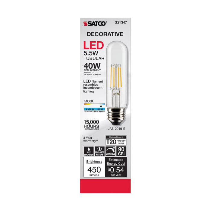 SATCO/NUVO 5.5W T10 LED Clear Medium Base 90 CRI 5000K 120V (S21347)