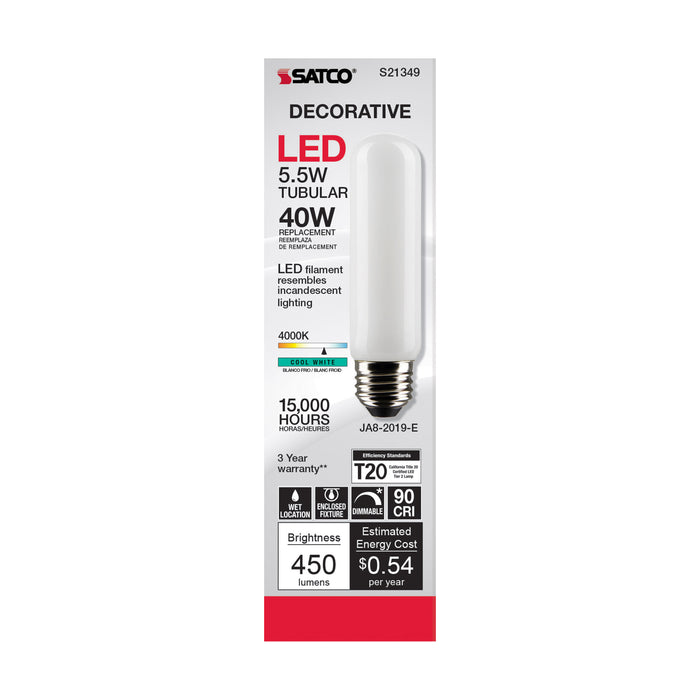 SATCO/NUVO 5.5W T10 LED Frost Medium Base 90 CRI 4000K 120V (S21349)