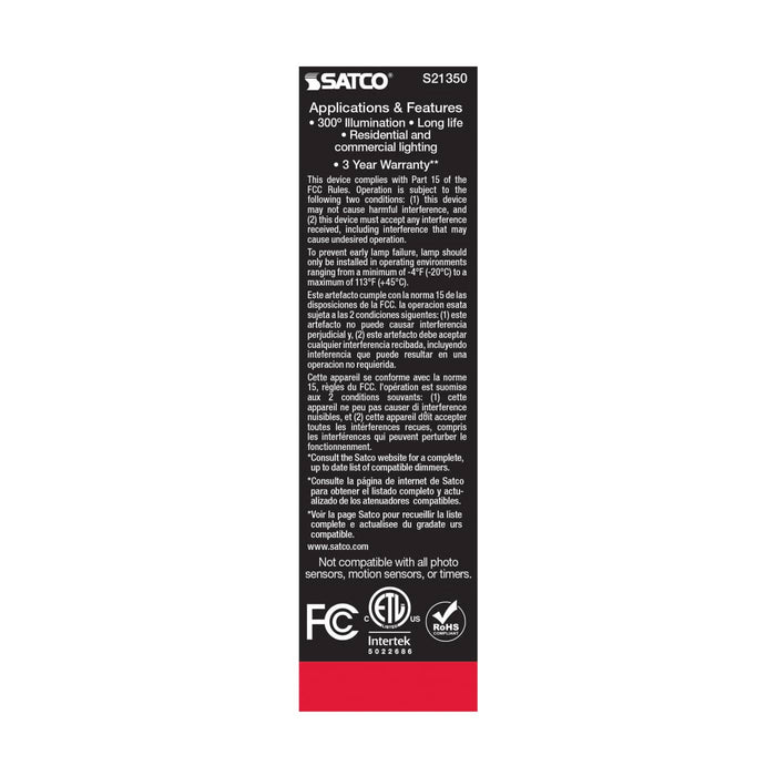 SATCO/NUVO 8W T10 LED Clear Medium Base 90 CRI 2700K 120V (S21350)