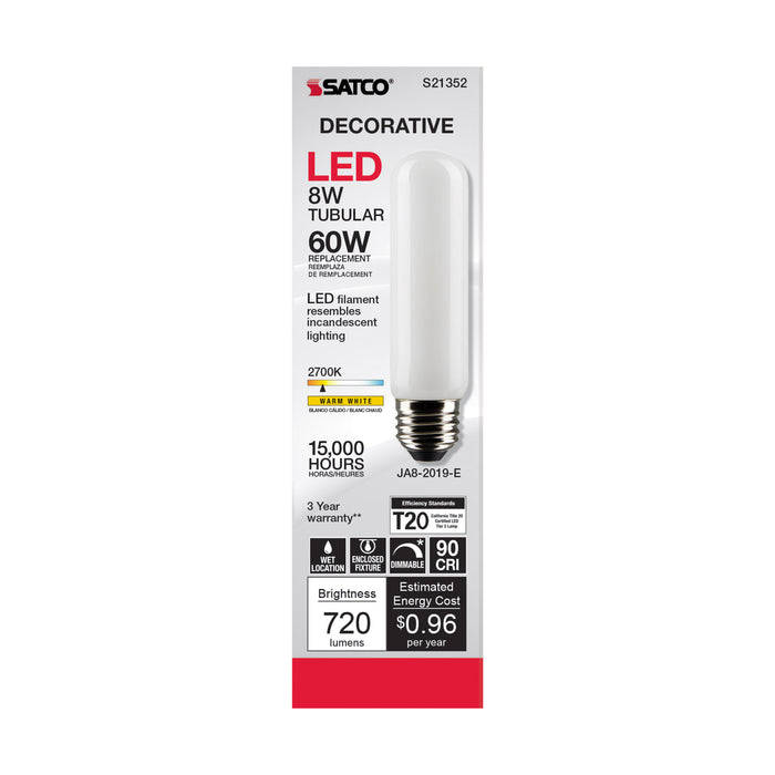 SATCO/NUVO 8W T10 LED Frost Medium Base 90 CRI 2700K 120V (S21352)