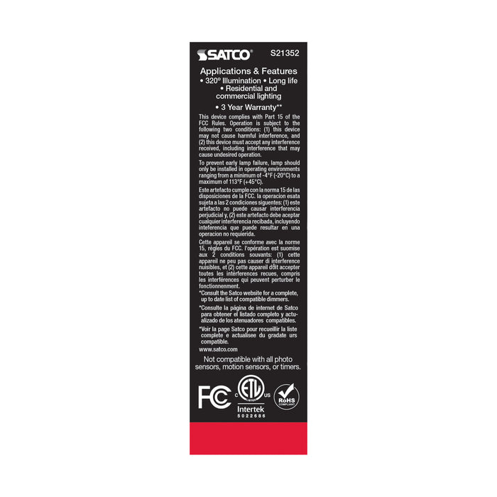 SATCO/NUVO 8W T10 LED Frost Medium Base 90 CRI 2700K 120V (S21352)