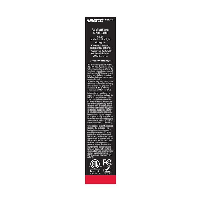 SATCO/NUVO 8W T9 LED Frost Medium Base 90 CRI 2700K 120V (S21356)