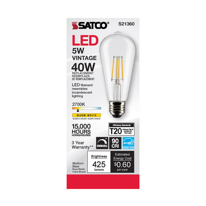 SATCO/NUVO 5W ST19 LED Clear Medium Base 90 CRI 2700K 120V (S21360)