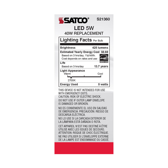 SATCO/NUVO 5W ST19 LED Clear Medium Base 90 CRI 2700K 120V (S21360)