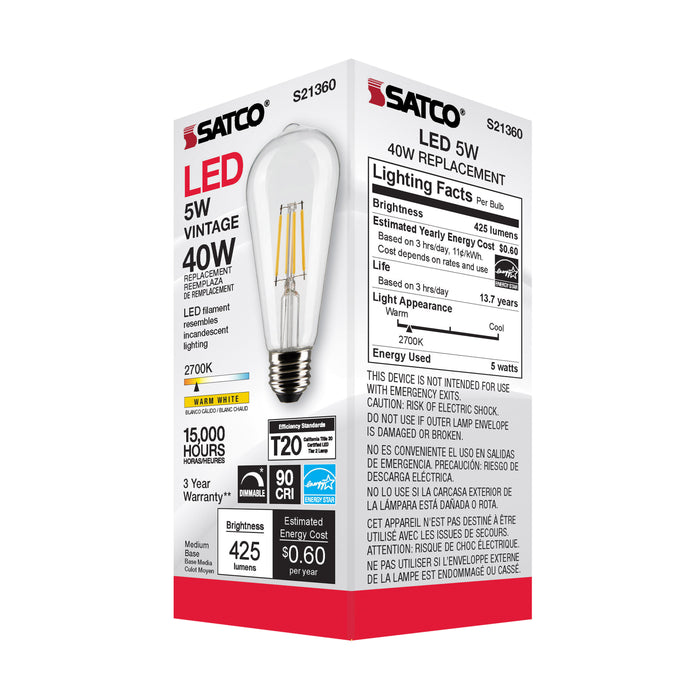 SATCO/NUVO 5W ST19 LED Clear Medium Base 90 CRI 2700K 120V (S21360)