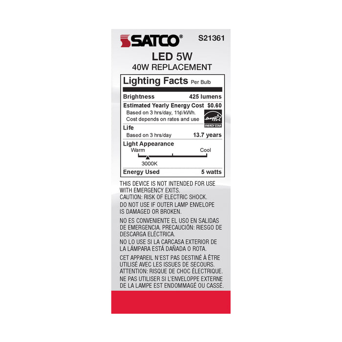 SATCO/NUVO 5W ST19 LED Clear Medium Base 90 CRI 3000K 120V (S21361)