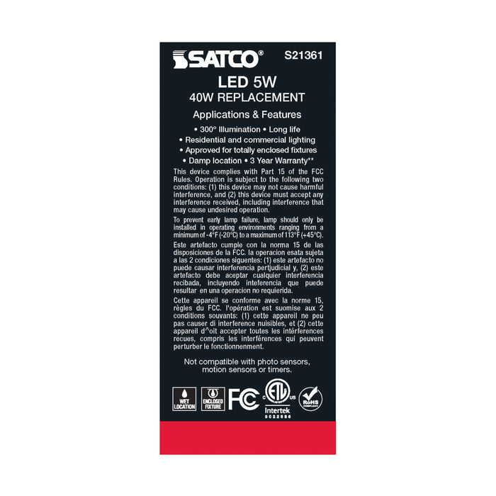 SATCO/NUVO 5W ST19 LED Clear Medium Base 90 CRI 3000K 120V (S21361)