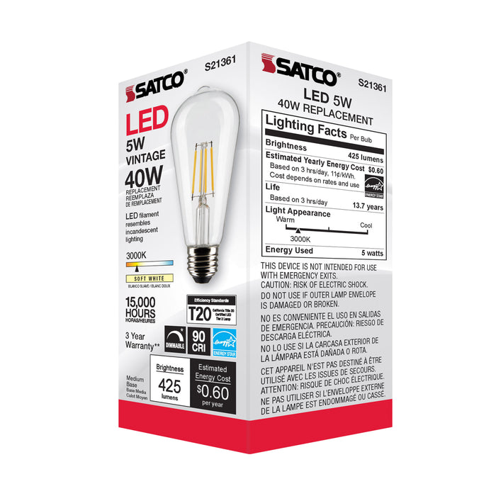 SATCO/NUVO 5W ST19 LED Clear Medium Base 90 CRI 3000K 120V (S21361)