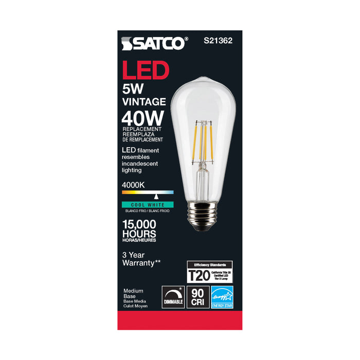 SATCO/NUVO 5W ST19 LED Clear Medium Base 90 CRI 4000K 120V (S21362)