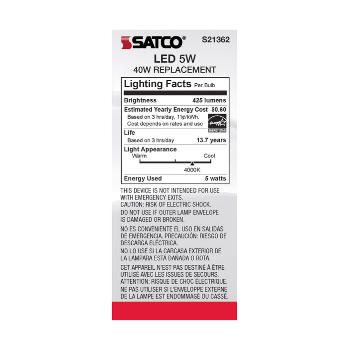 SATCO/NUVO 5W ST19 LED Clear Medium Base 90 CRI 4000K 120V (S21362)