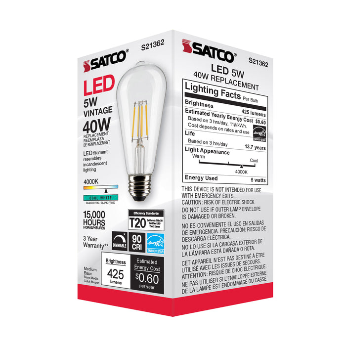 SATCO/NUVO 5W ST19 LED Clear Medium Base 90 CRI 4000K 120V (S21362)