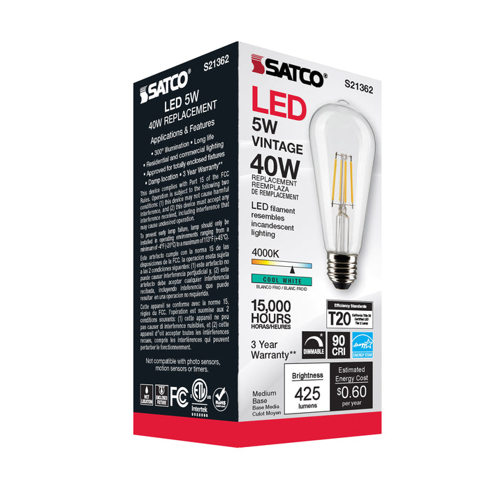 SATCO/NUVO 5W ST19 LED Clear Medium Base 90 CRI 4000K 120V (S21362)
