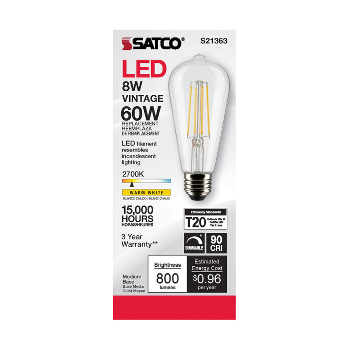 SATCO/NUVO 8W ST19 LED Clear Medium Base 90 CRI 2700K 120V (S21363)