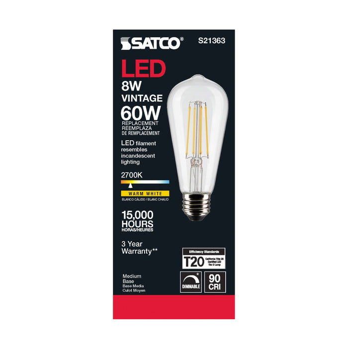 SATCO/NUVO 8W ST19 LED Clear Medium Base 90 CRI 2700K 120V (S21363)
