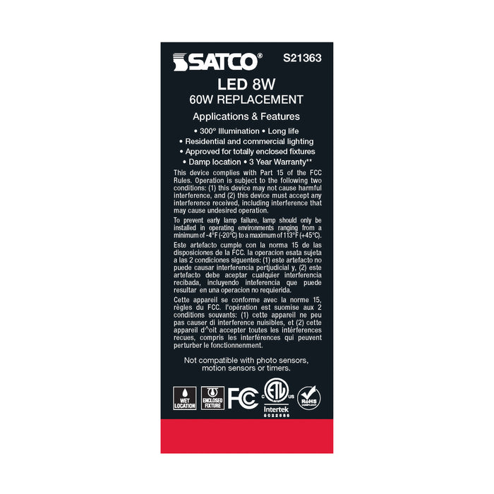 SATCO/NUVO 8W ST19 LED Clear Medium Base 90 CRI 2700K 120V (S21363)