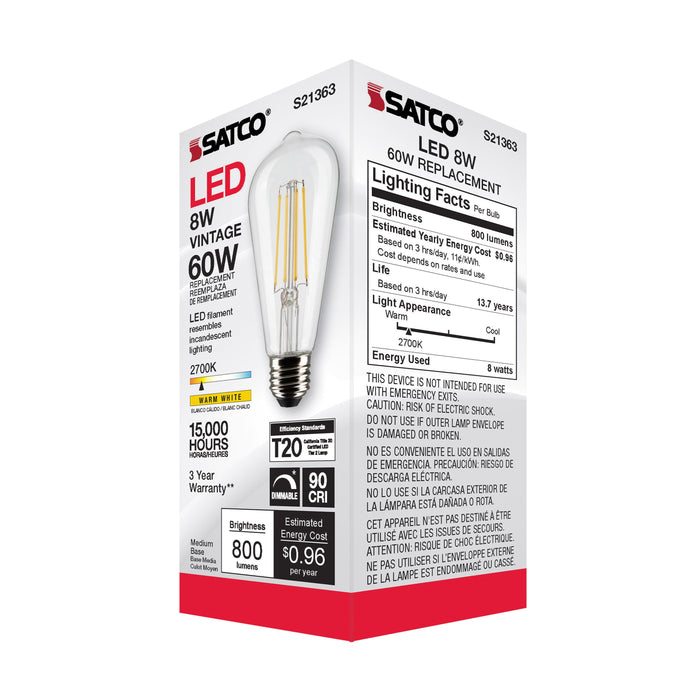 SATCO/NUVO 8W ST19 LED Clear Medium Base 90 CRI 2700K 120V (S21363)
