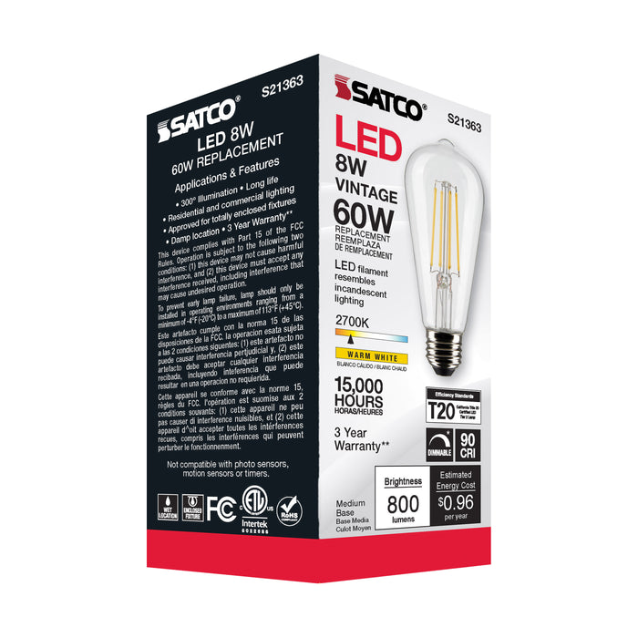 SATCO/NUVO 8W ST19 LED Clear Medium Base 90 CRI 2700K 120V (S21363)
