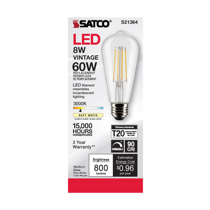 SATCO/NUVO 8W ST19 LED Clear Medium Base 90 CRI 3000K 120V (S21364)