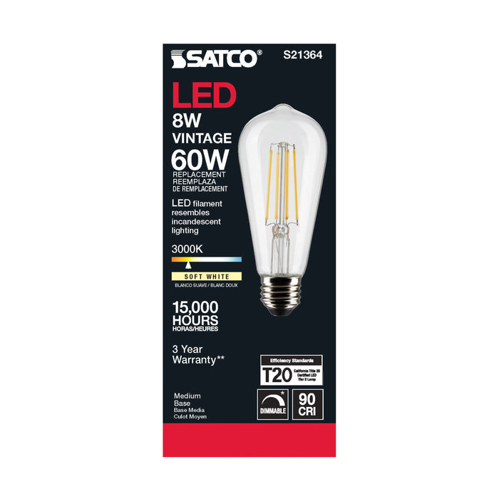 SATCO/NUVO 8W ST19 LED Clear Medium Base 90 CRI 3000K 120V (S21364)