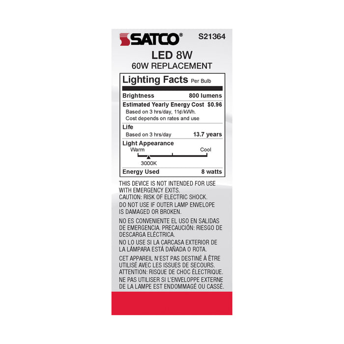 SATCO/NUVO 8W ST19 LED Clear Medium Base 90 CRI 3000K 120V (S21364)